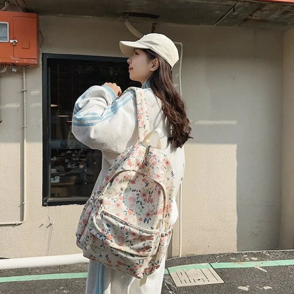 Aesthetic Knapsacks Japanese Flower Print Mochilas Women\'s Large Capacity Backpacks Shoulder Bag Multifunction Rucksack