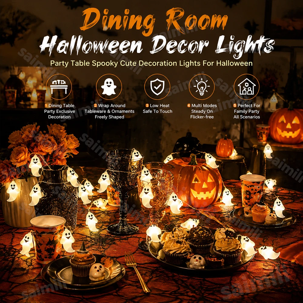 Spooky Halloween String Light Pumpkin Ghost Eyeball LED Warm Lamp For Indoor Outdoor Haunted House Home Holiday Party Decoration