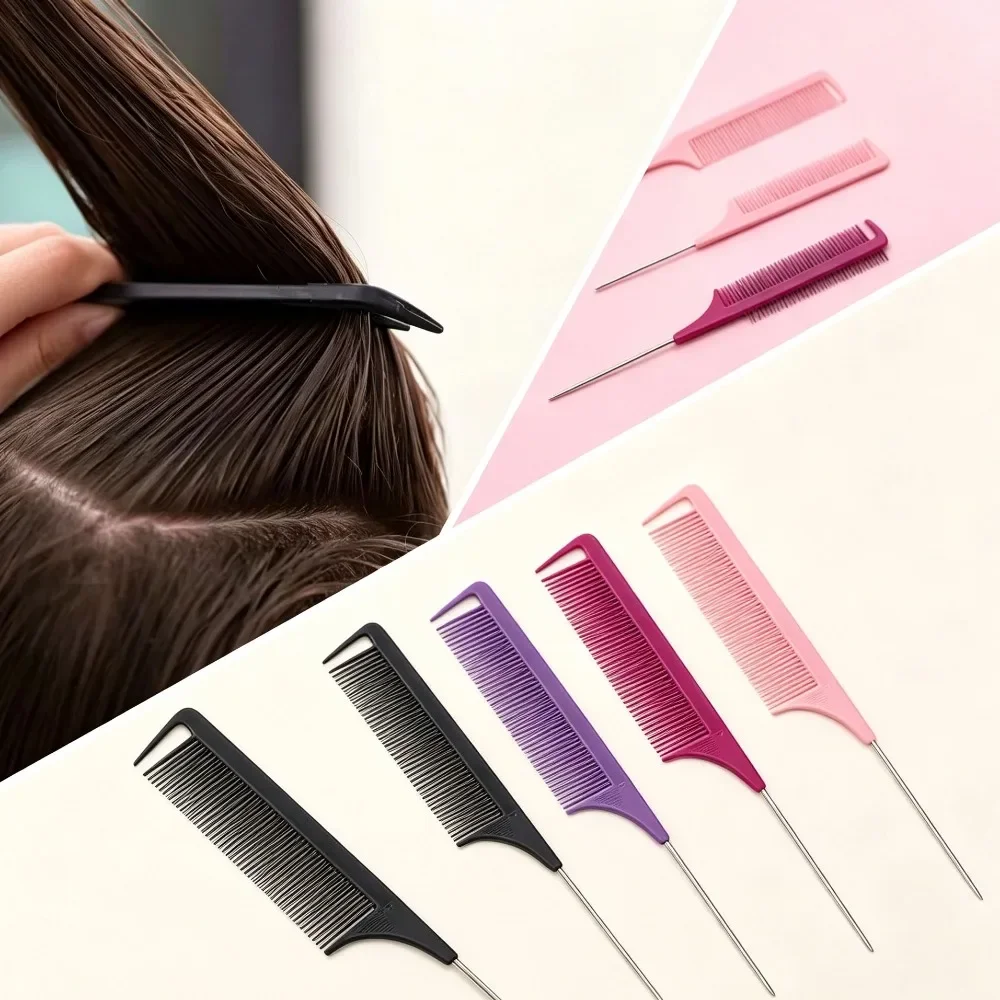 Stainless Steel Pointed Tail Comb Professional Hair Parting Styling Comb Salon Hairdressing Tool for Real Hair & Wigs