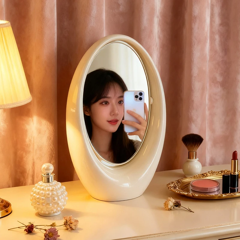 

Dressing Table Korean Style Mirror Cute Art Makeup Living Room Compact Mirror Vintage Oval Standing Desk Espelhos Home Products