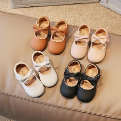 Girl's Mary Janes Bowknot Ruffles Four Color Soft Pu Leather Kids Princess Shoes Shallow Lovely Light Autumn Children Shoe 21-30