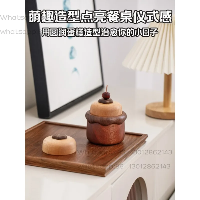 cake toothpick cotton swab dental floss box, solid wood cute desktop toothpick storage box gift lettering