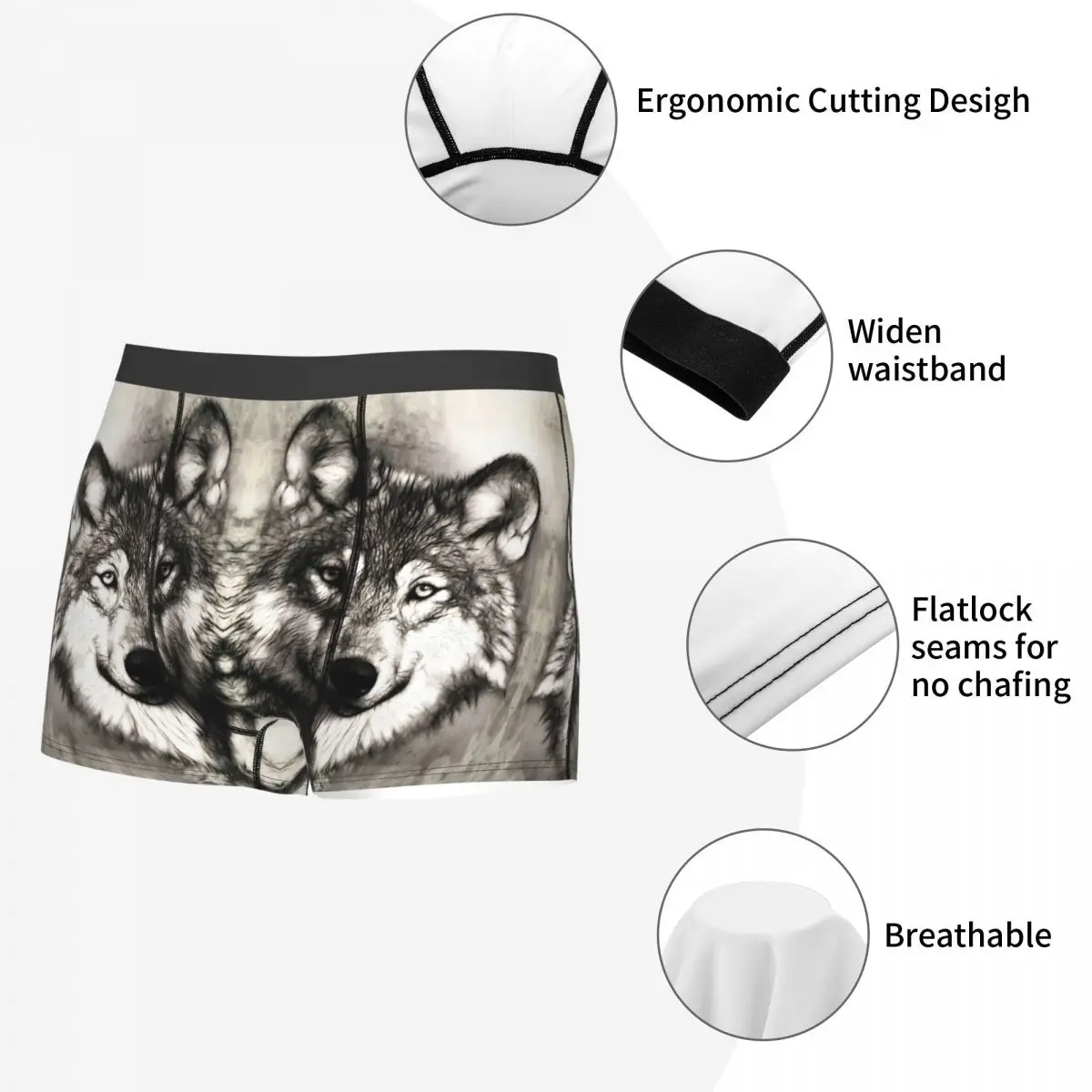 Animal Arts Wolf Underpants Cotton Panties Man Underwear Sexy Shorts Boxer Briefs