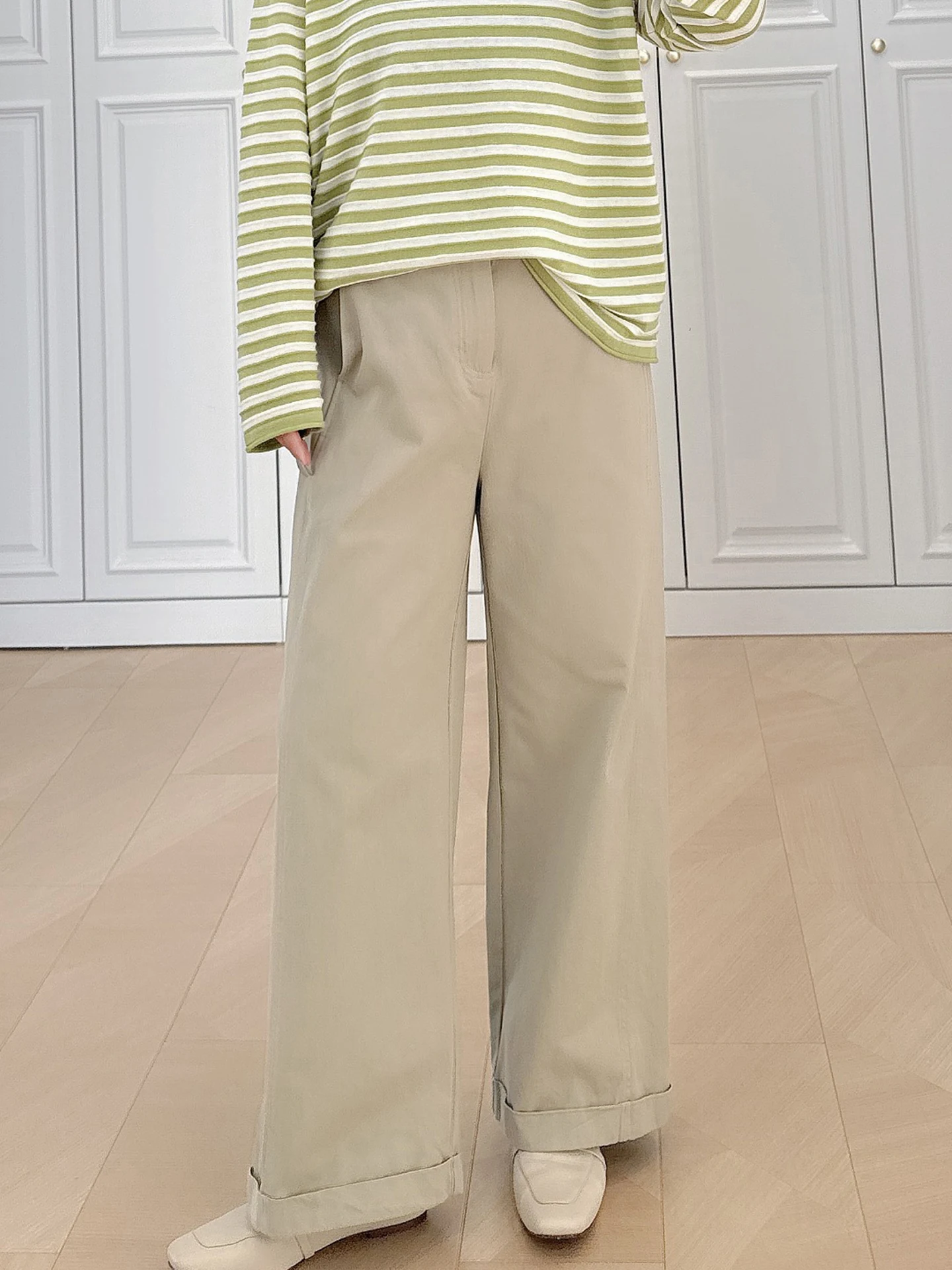 

High Waist Wide Leg Pants Casual Straight Cut Slimming plus Size Women's Clothing Office Commute Conceal Meat Vintage Simple