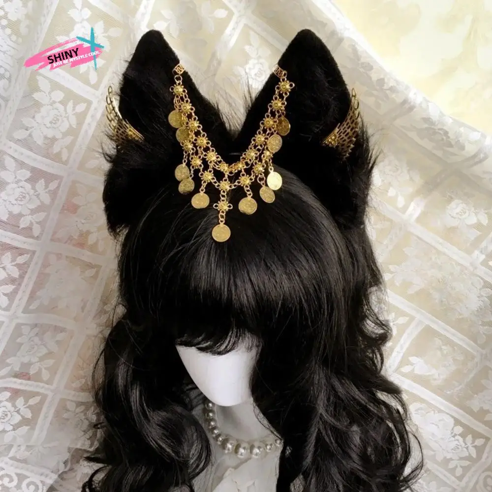 

Cute Golden Wings Cosplay Anubis Headband Plush Alloy Animal Ears Hairband Gothic Tassel Egypt Style Headwear Cosplay Props