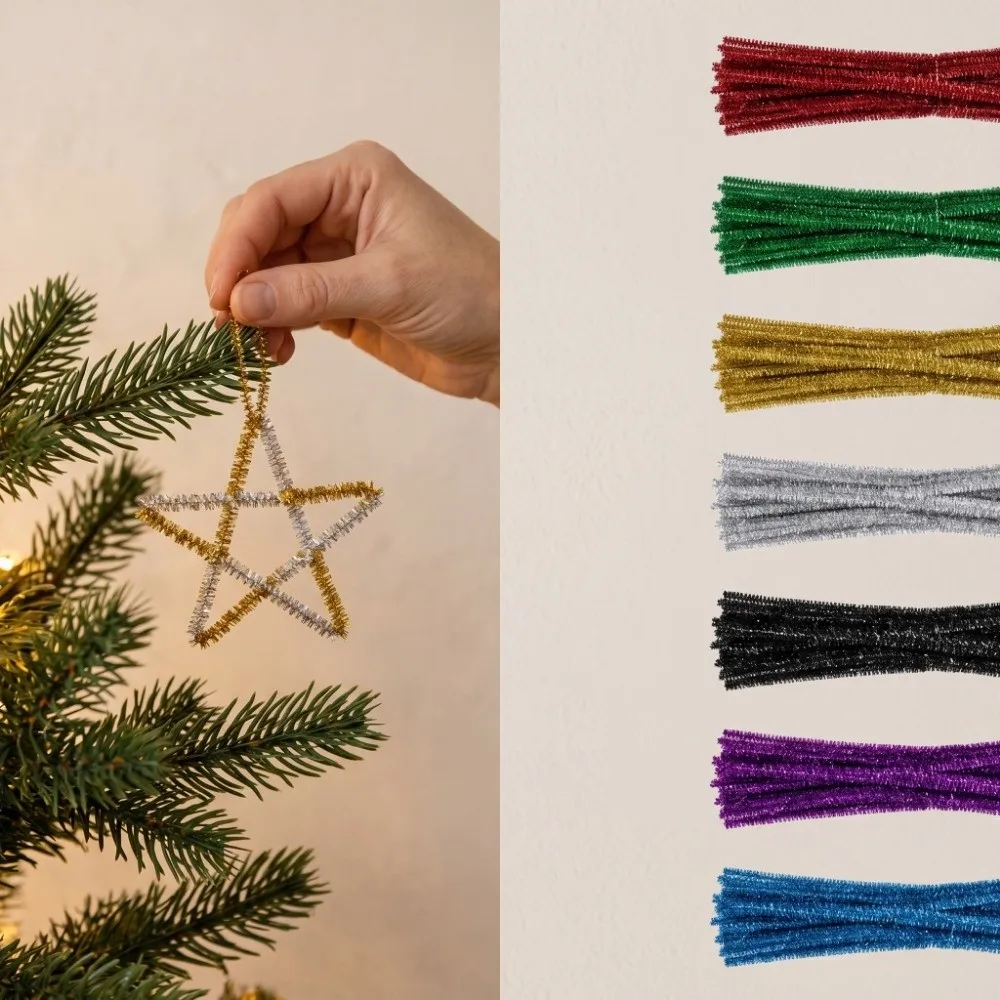 100Pcs Shining Craft Pipe Cleaners Glitter Sparkle Multicolored Chenille Stems 12 Inch Length Creative