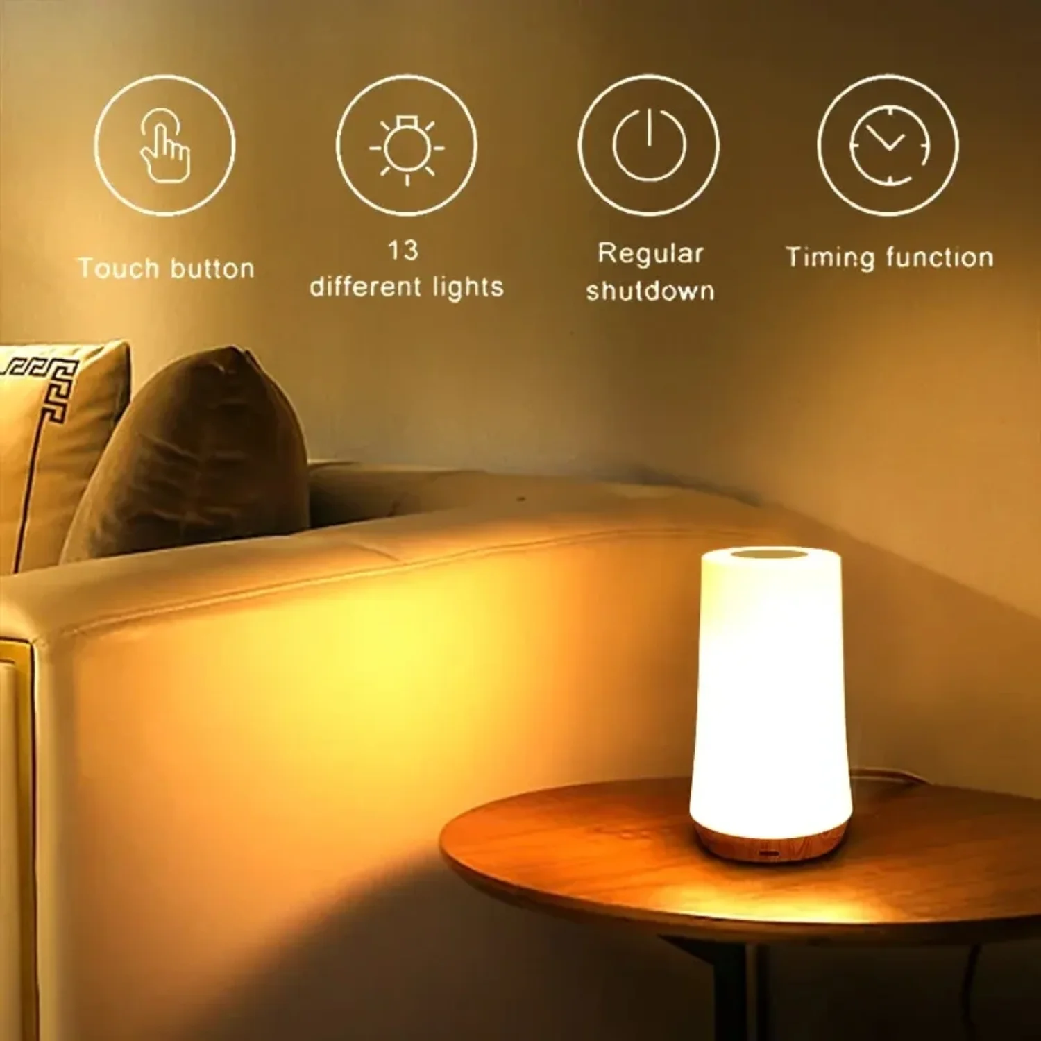 

13 Color Changing Night Light Control Touch USB Rechargeable RGB Lamp Dimmable Portable Table Bedside