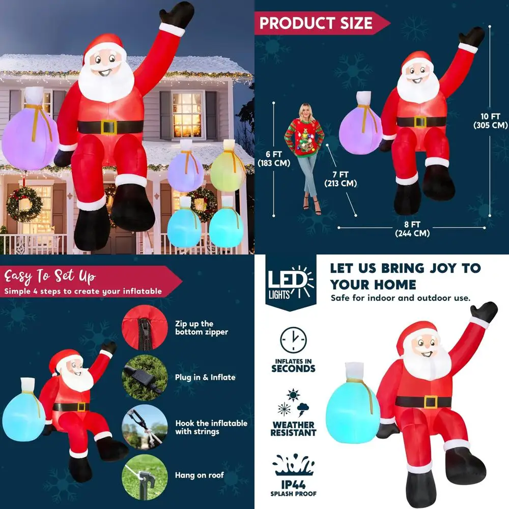 

Giant Inflatable Santa with Gift Bags Outdoor Christmas Decorations, Color-Changing LED Lights for Roof, Yard, Garden Holiday De