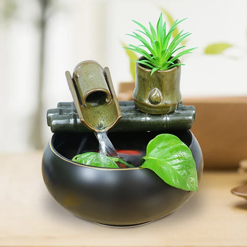 New Chinese style ceramic water dispenser, fountain tabletop, small fish tank decoration, home living room, tea table