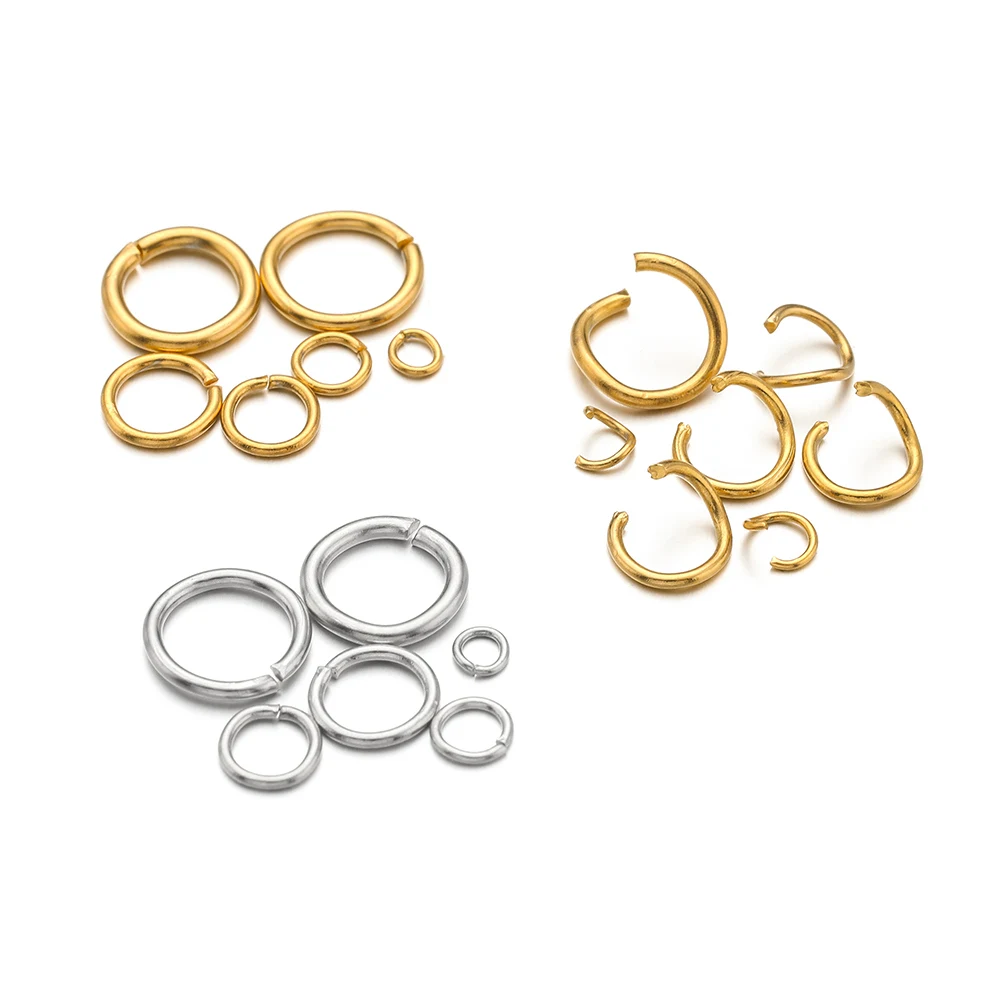 100-200pcs PVD Gold Stainless Steel Open Jump Rings Split Rings Connectors for DIY Jewelry Making Supplies Accessories Wholesale