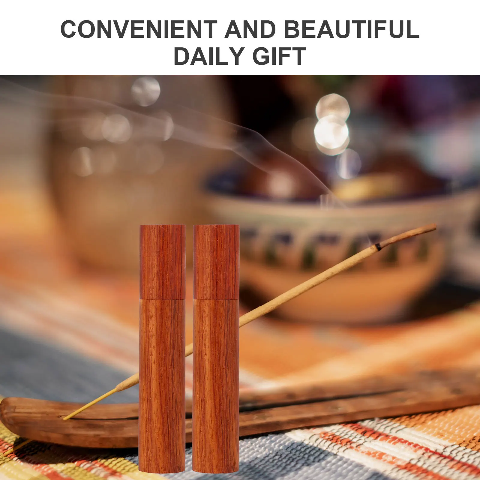 

2Pcs Brown Wooden Incense Storage Holder Natural Tube Sealing Cover Incense Stick Container Home Decor