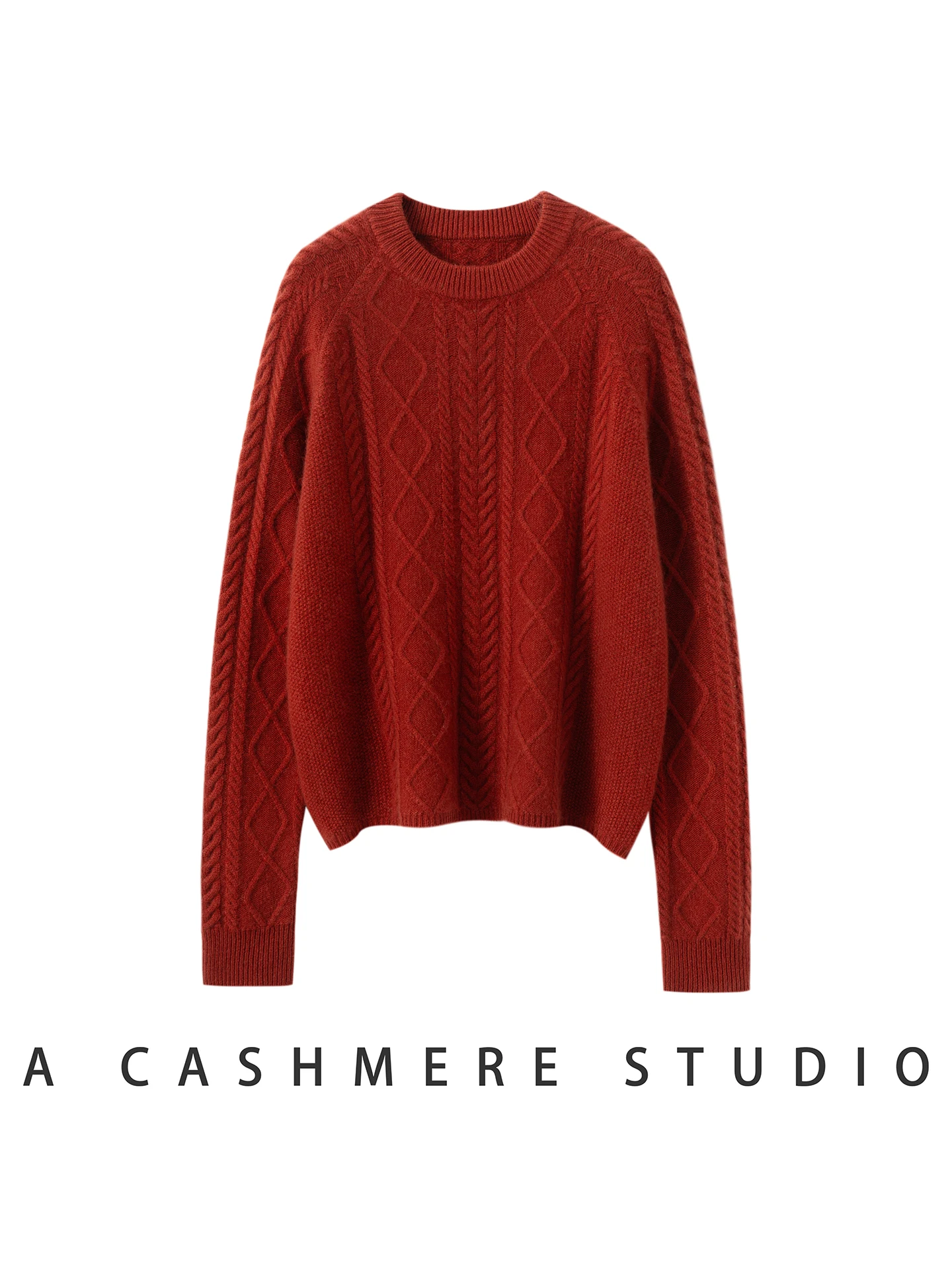 

TLOML Women's 100% Cashmere Sweater O-neck Cable Knitt Pullover Autumn Winter Thicken Soft Cashmere Basic Short Style Loose Tops