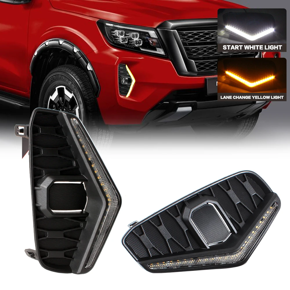 LED DRL Daytime Running Lights, Fog Lights for Nissan Navara Frontier Np300 2020 2021 2022 2023 Turn Signal Lamp Replacement