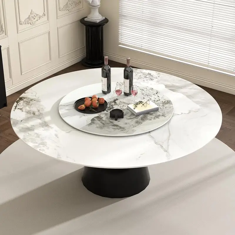 โต๊ะอาหารทรงกลมทันสมัยพร้อมขาไม้สำหรับใช้ในห้องอาหารและห้องครัว ดีไซน์ทันสมัยและทนทาน ประกอบง่าย