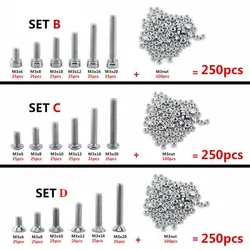 Practical M3 A2 Stainles Steel Allen Bolts With Hex Nuts Screws Assortment 250 pcs