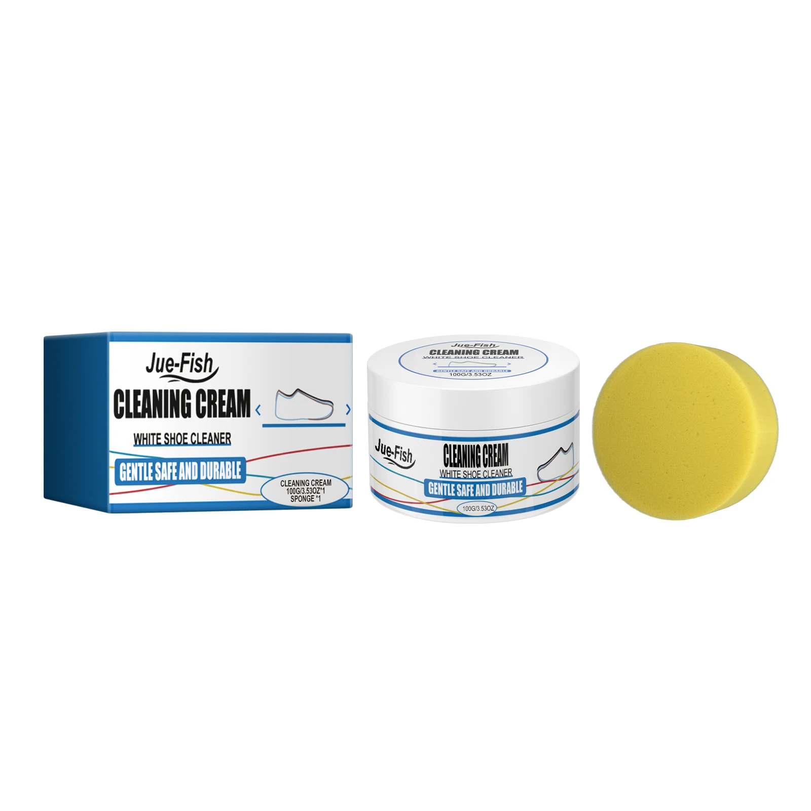 White Shoe Cleaning Cream - 3.53 oz (100 g), Waterless No-Rinse Sneaker Stain Remover, Coconut Oil & Bio-Enzyme Whitening Paste Kit with Sponge for Sneakers, Leather & Canvas