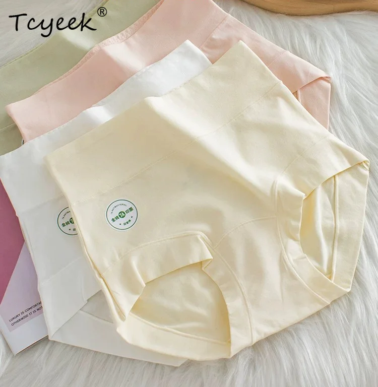 Tcyeek 3pcs 95.6% Cotton Briefs Women Seamless High-waisted Sexy Underwear Women's Triangle Pants Antibacterial Summer Clothes
