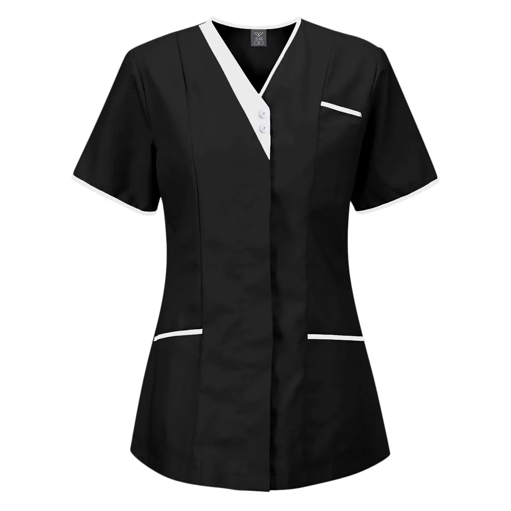 Haut à manches courtes pour médecin, uniforme à col en V, uniforme d'infirmière technicienne, salon de beauté, générateurs