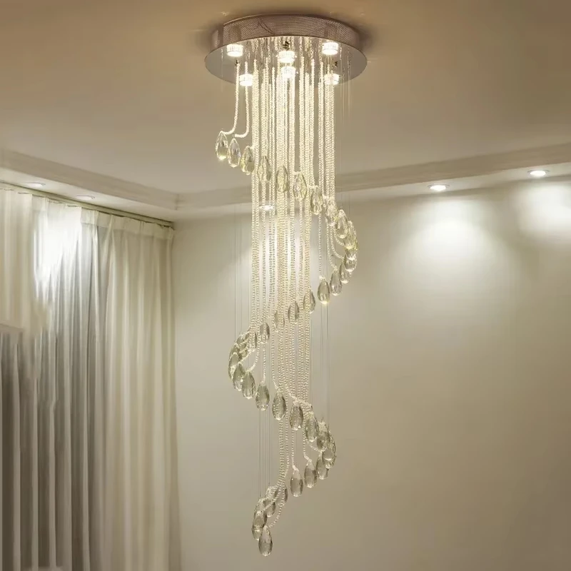 

Modern Luxury Large Crystal Chandelier K9 Crystal Stair Spiral Light Fixture Creative LED Chandeliers Lamp Hotel Villa