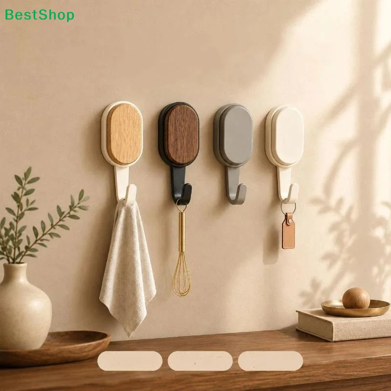 〔Z〕Wandhaken mit Holzmaserung, selbstklebend, für Schlüssel, Mantel, Tasche, Bad, Küche, Tür, Bademantel, Handtuch, Aufbewahrungshaken, Zubehör