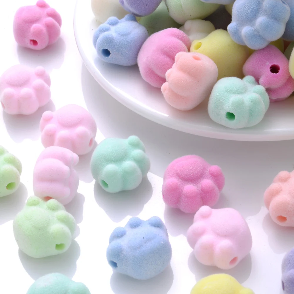 18x16mm 10pcs Fluffy Flocking Cat Paw Spacer Beads for Jewelry Making Diy Crafts Bracelet Keychains Phone Charms Supplies