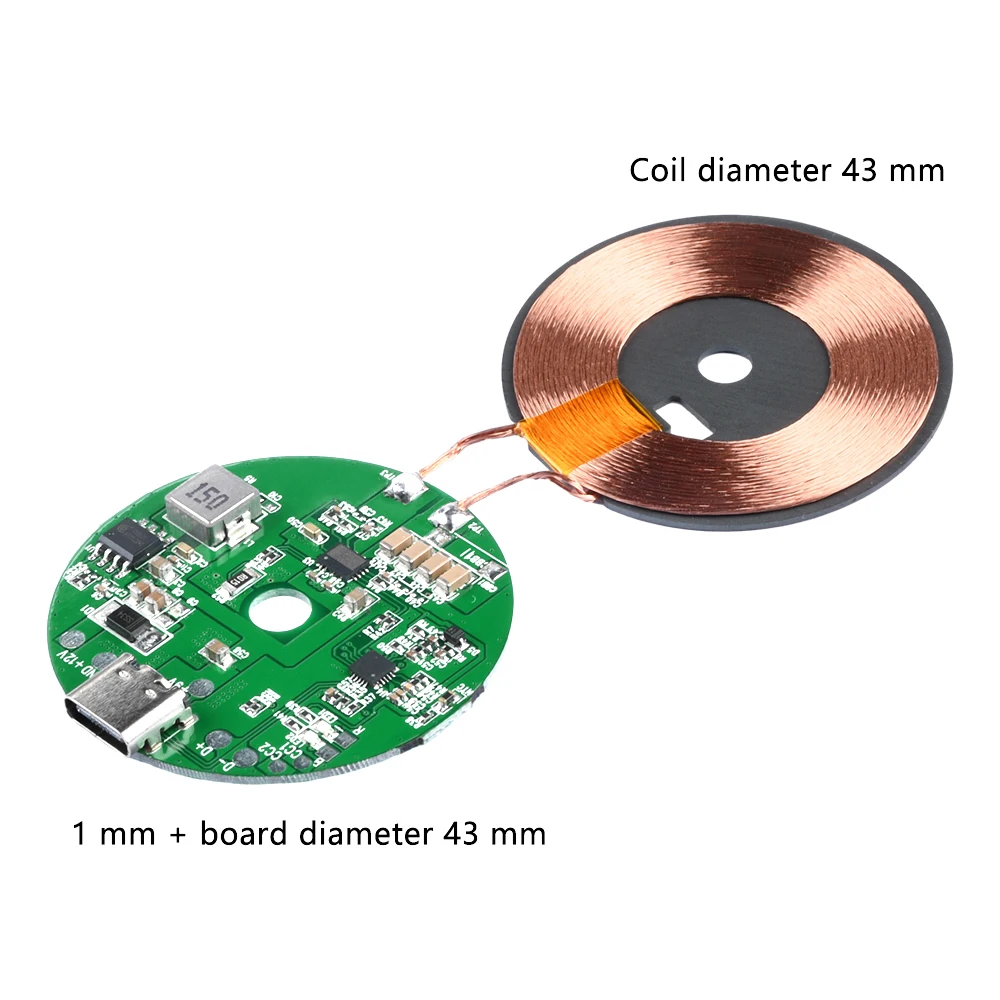 DC 5-12V 20W Wireless Charger Transmitter Module Type C + Coil QC/PD Standard Fast Charging Circuit Board for Mobile Phone