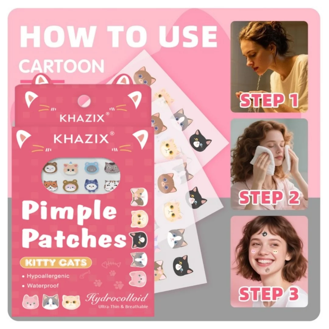100 pieces of cartoon facial acne patches, covering acne marks, dark pink series, invisible blemishes, thin skincare.
