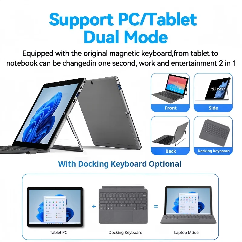 LPDDR3 12GB RAM 512GB SSD ROM 10.5 INCH Windows 11 Pro Tablet 64Bits Intel Core m5 CPU 1920*1280IPS Dual Cameras 2 x USB-A 3.0