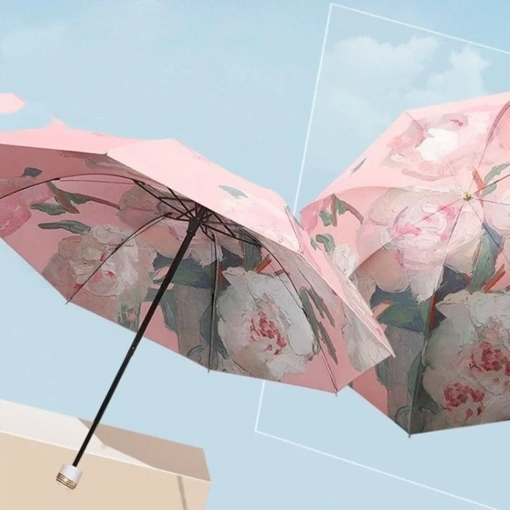UV Protection Double-layered Sun Umbrella Foldable Sun Protection Reverse Sun Umbrella with Storage Bag Floral Print