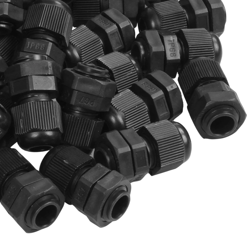 PG7 Black Nylon Waterproof Strain Relief,Cord Grip,Cable Gland 3.5-6 Mm 100Pcs