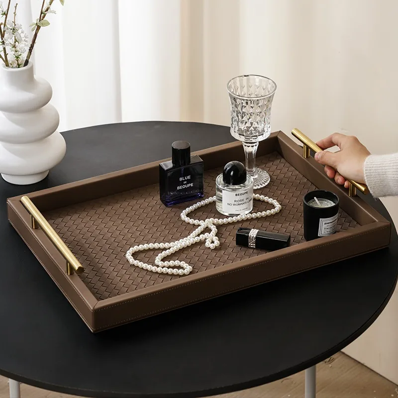 Hardware Leder-Tablett Luxuriöses Hochwertiges Rechteckiges Serviertablett für Wohnzimmer Eingangsbereich Schlüssel Aufbewahrung Wohnaccessoires Plateau XY40TP
