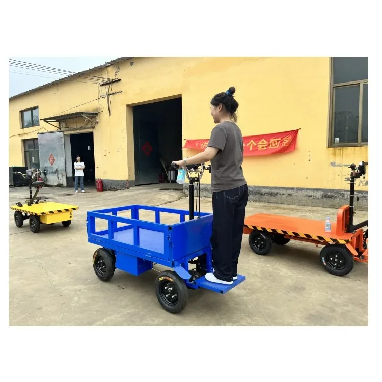 Electric Warehouse Transportation 4 Wheels Platform Cart Electric Garden Wagon Cart