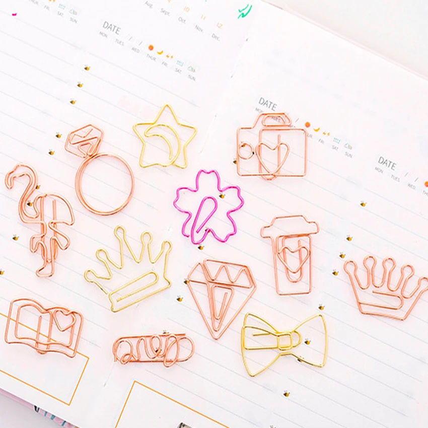 Cute Cartoon Rose Gold Paper Clips Bookmark Paperclips 10 Styles Optional Journal Office Decoration Little Gift Paper Clips