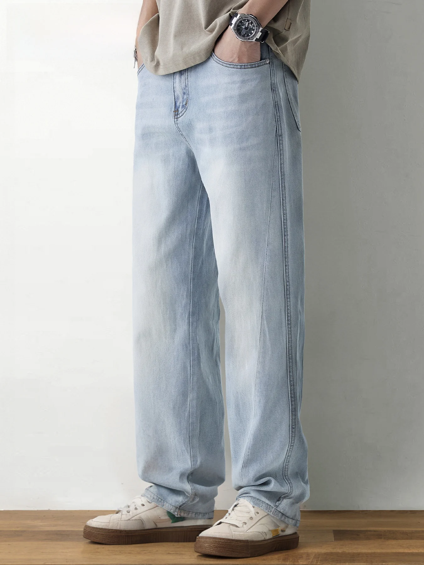 

Мужские летние тонкие джинсы Mark Fairwe прямого кроя, свободные, из смесового хлопка и полиэстера, дышащие, комфортные, повседневные