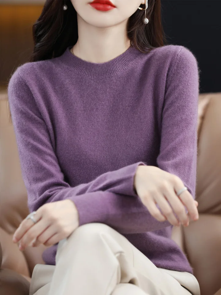 Fashion 100% Merino Wool Sweater Elegant Cashmere Pullover Women O-Neck Long Sleeve Knitwear Basic Clothing  Jumper Tops, image 20