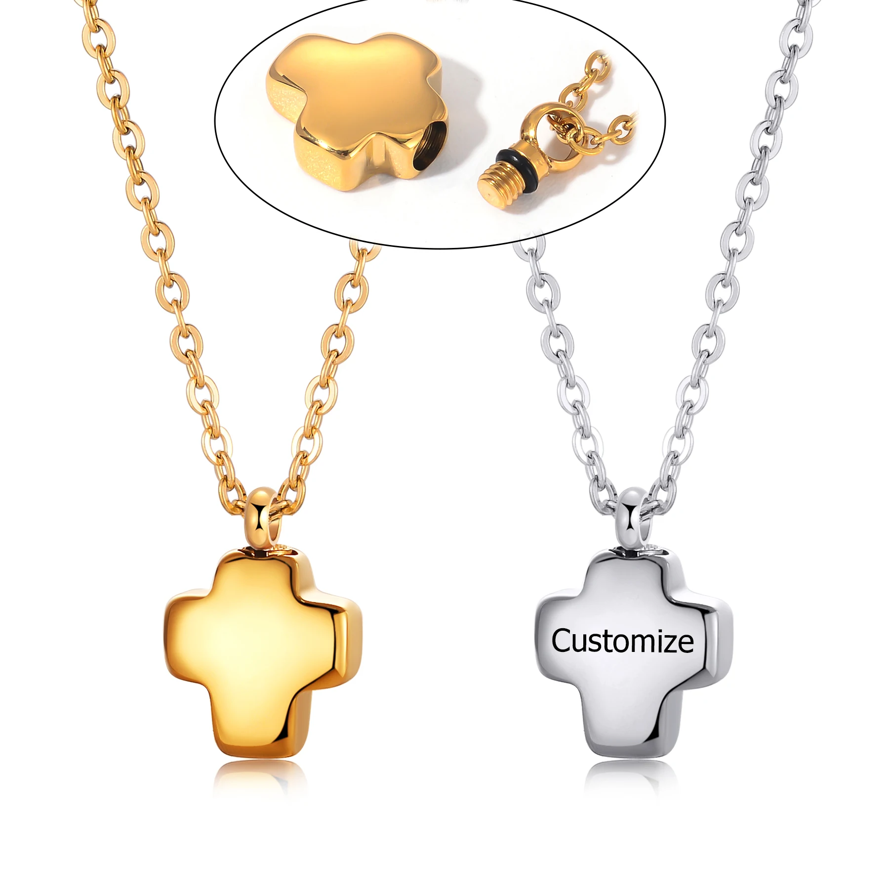 Stainless Steel Cross Urn Necklace Custom Name/Date/Logo Memorial Pendant for Human Pet Ashes Cremation Keepsake Jewelry Gift