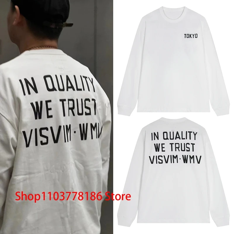 Streetwear VISVIM T-shirt Japanese Style Fashion Letter Print Long Sleeve Men Women Couple Sports Casual Crewneck Tops Tees