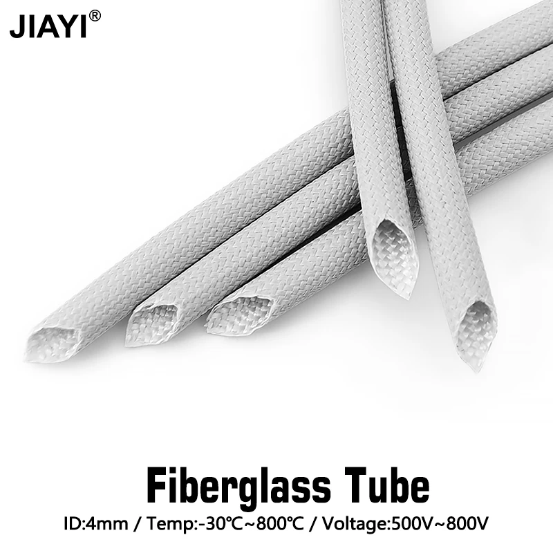 800Deg.C Gray Fiberglass Tube Protect Cable Sleeve ID 4mm Chemical Fiber Glass Sleeved Alkali Free Fiber Braided Insulation Tube