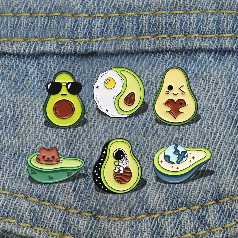 Cat Astronaut Pines Lapel Badges Cartoon Animal Jewelry Gift for Kids Friends Cool Avocado Enamel  Brooch Custom Cute