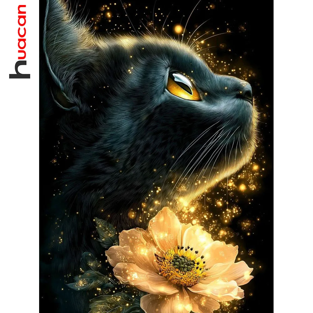 Huacan DIY Diamantmalerei Katze Gänseblümchen Diamant-Mosaik Tier Blume Neue Kollektion 2026 Dekorative Gemälde