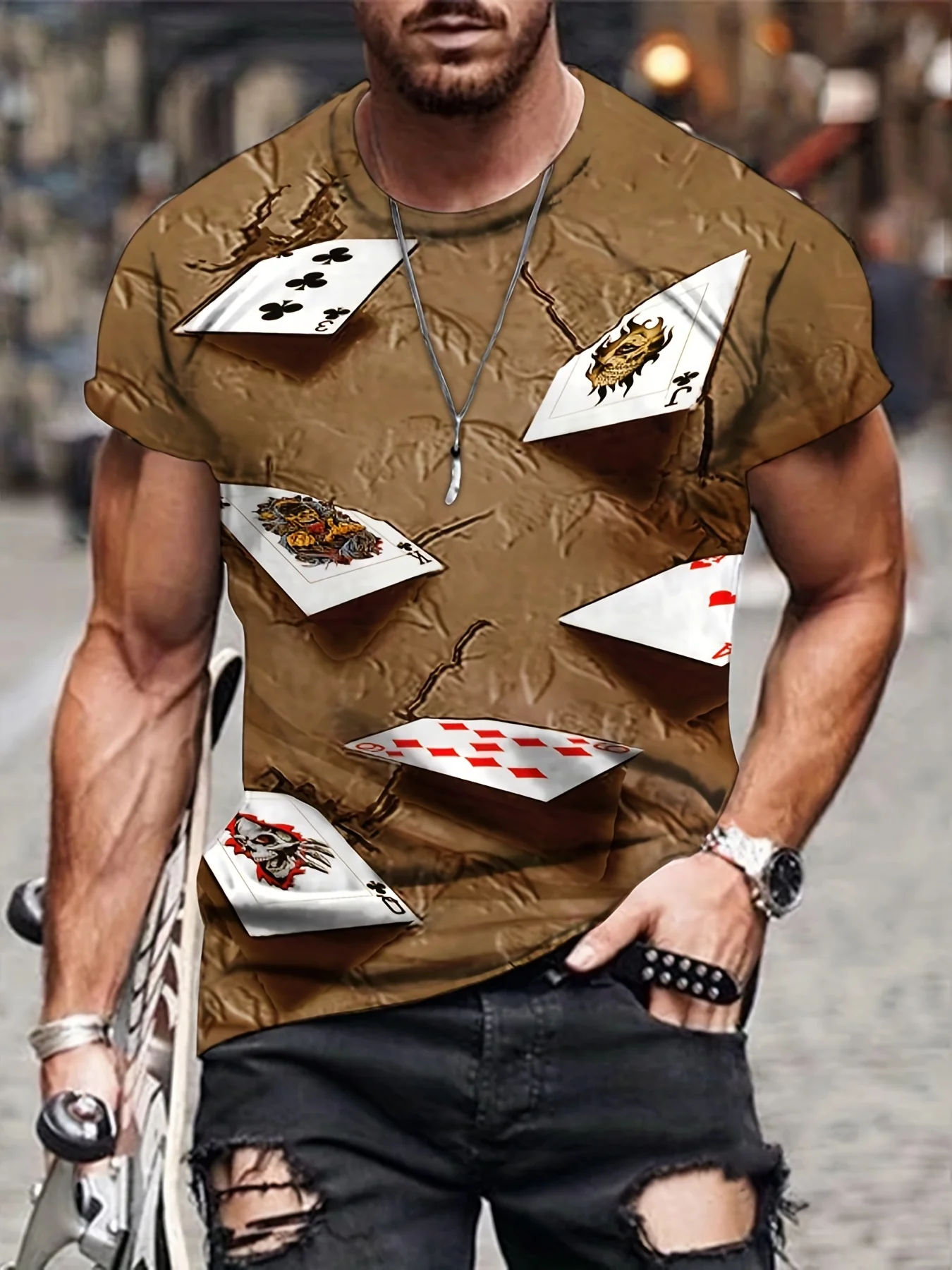 Men's Graffiti Poker Themed Graphic Pattern Print T-shirt Neck Short Sleeve Casual And Stylish Tops For Summer Leisurewear Tops