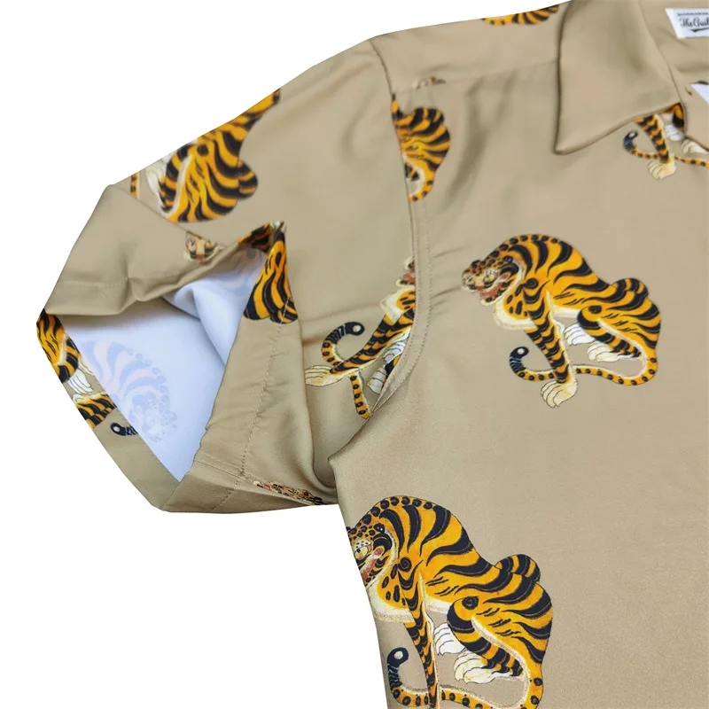 High Quality WACKO MARIA Print Tiger Totem Shirt Summer Casual Short Sleeve Shirt Mens Womens Hawaii Shirt Tops