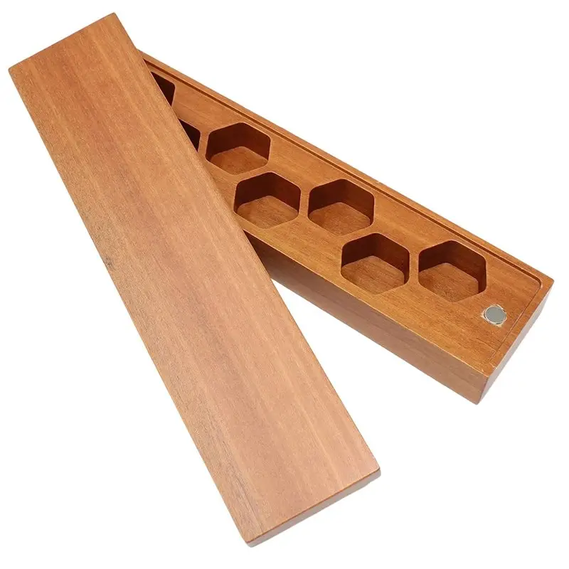 2026 New Wood Dice Storage Case with Magnetic Closure Holds 7 Dice for Games Dice Storage Box