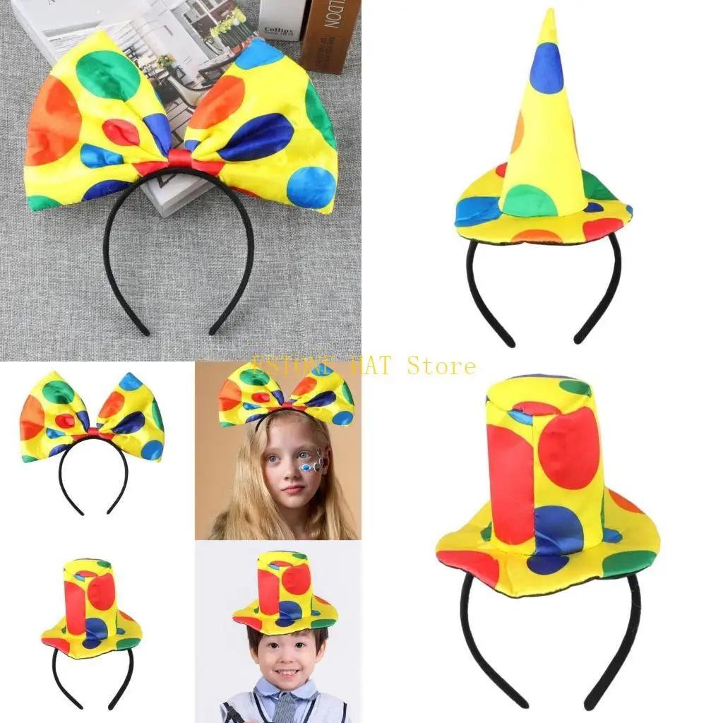 49MF Halloween Party Props Clown Headband for Kids Clown Hairhoop Carnivals Costume Novelty Hairband Adult Roleplay Headdress
