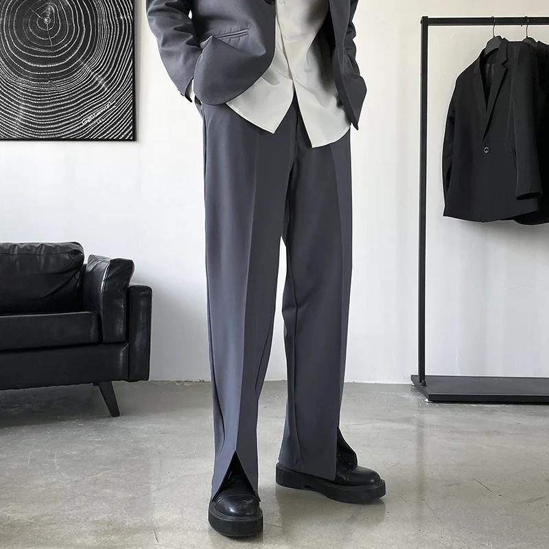 Pants Men Trousers Casual Autumn New Arrival Front-slit Fashion Straight High Street Office Clothes Simple Business Harajuku