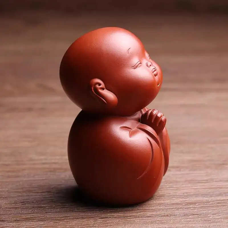 Yixing Original Purple And Red Clay Figurine, Little Monk, Famous Artist, Fully Handmade Set, Zen Tea Toy, Premium Quality, Can