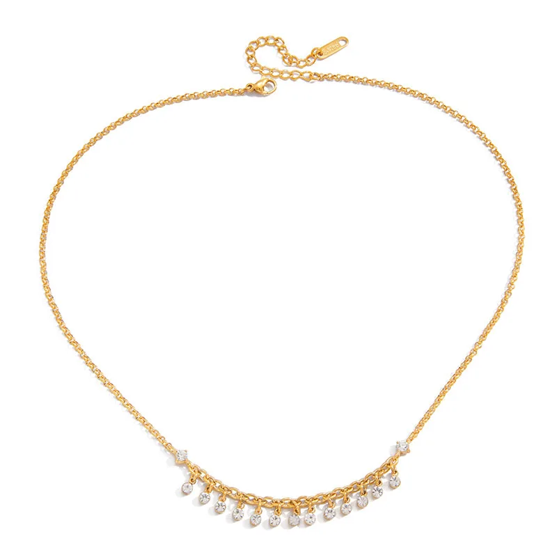 

Elegant Jewelry Stainless Steel Necklace Shiny CZ Fringe Choker Adjustable Extension Chain For Women Necklace Jewelry