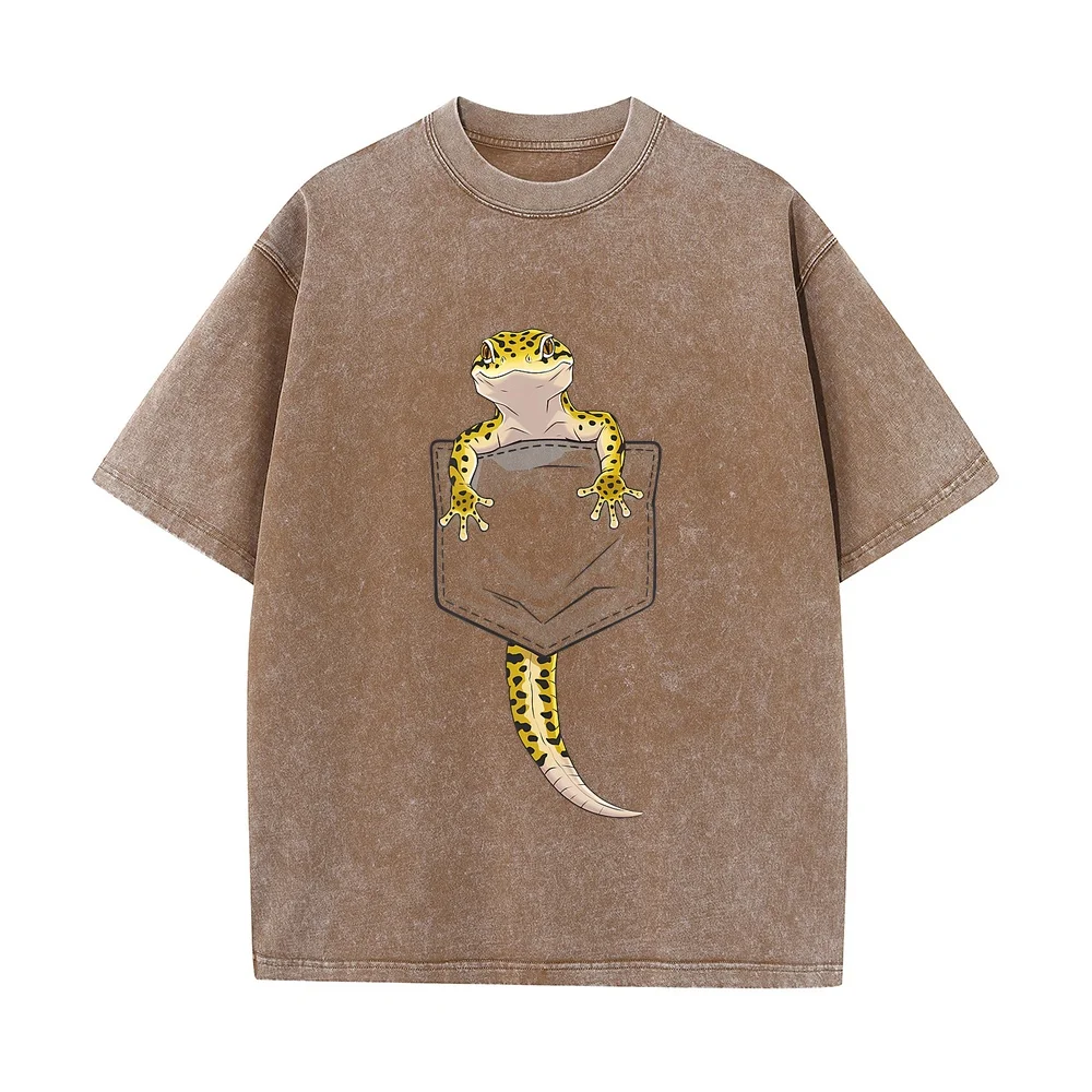 Cute Lizard Reptile Leopard Gecko Pocket Gifts Men Women Kid T-Shirt T Shirt Oversize Herren Bekleidung 오버핏 Multi Color Autumn