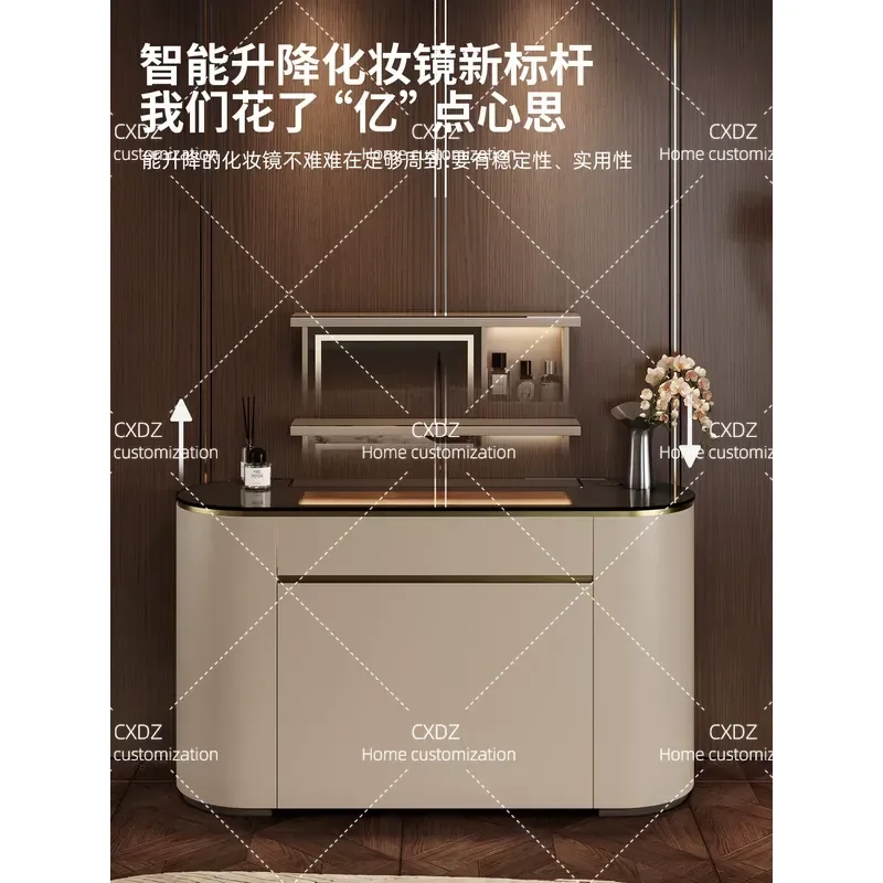Smart Electric Lifting Dresser with Hidden Mirror High End Bedside Cabinet Bedroom Makeup Table Modern Luxury Nightstand