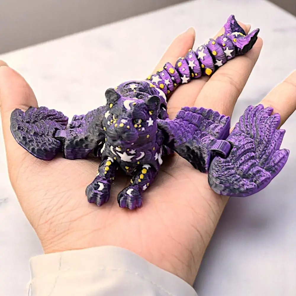 Oint Movable 3D Printing Lion Simulation Animal with Wings Simulation Lion Model Creative Design Star Moon Theme